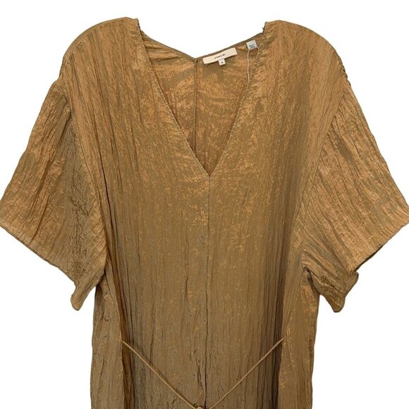 NWT Vince Sun Khaki Textured Short Sleeve Midi Dress Size Medium - Picture 6 of 13